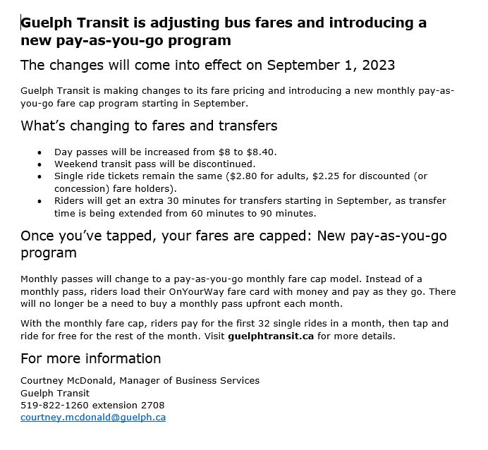 Bus Fare changing